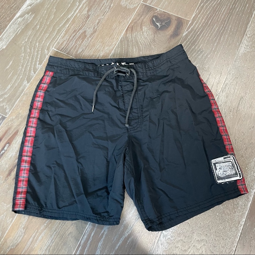 RVCA mens swim board black board shorts plaid